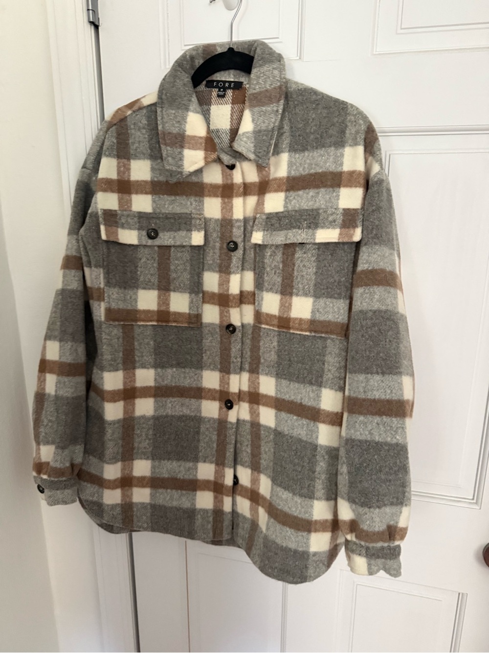 Plaid Shacket in Gray, Cream & Brown